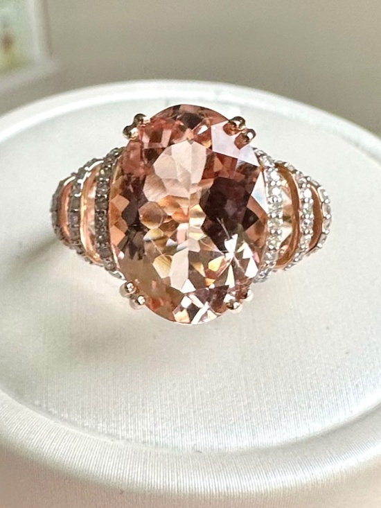 Estate Jewelry - 👑 STATEMENT 10k Rose Gold Morganite & Diamond Ring 💍 ✨ Size 5